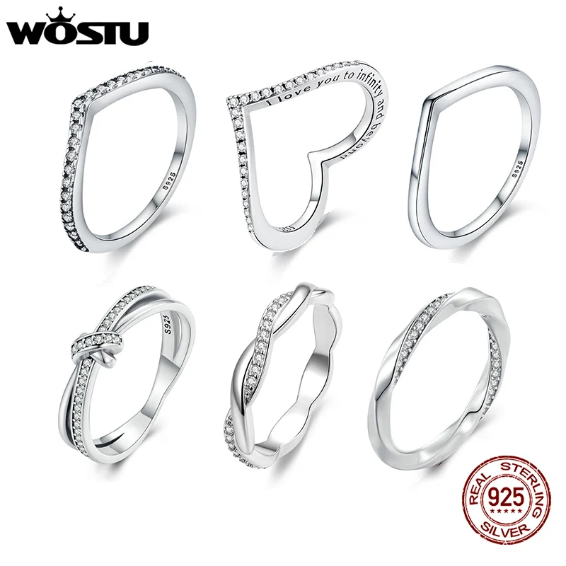 WOSTU Hot 100% 925 Sterling Silver Shimmering Wish Stackable Finger Ring For Women Fashion Original Jewelry Gift XCH7649