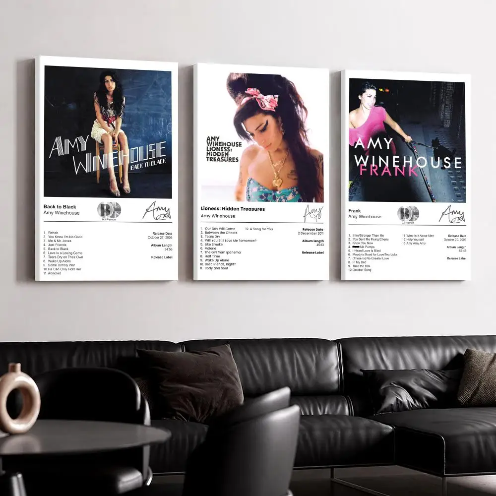 Singer Music Album Amy W-Winehouse Framed Wall Painting Ready to Hang Canvas Wall Art Poster for Bedroom Living Room Home Decor