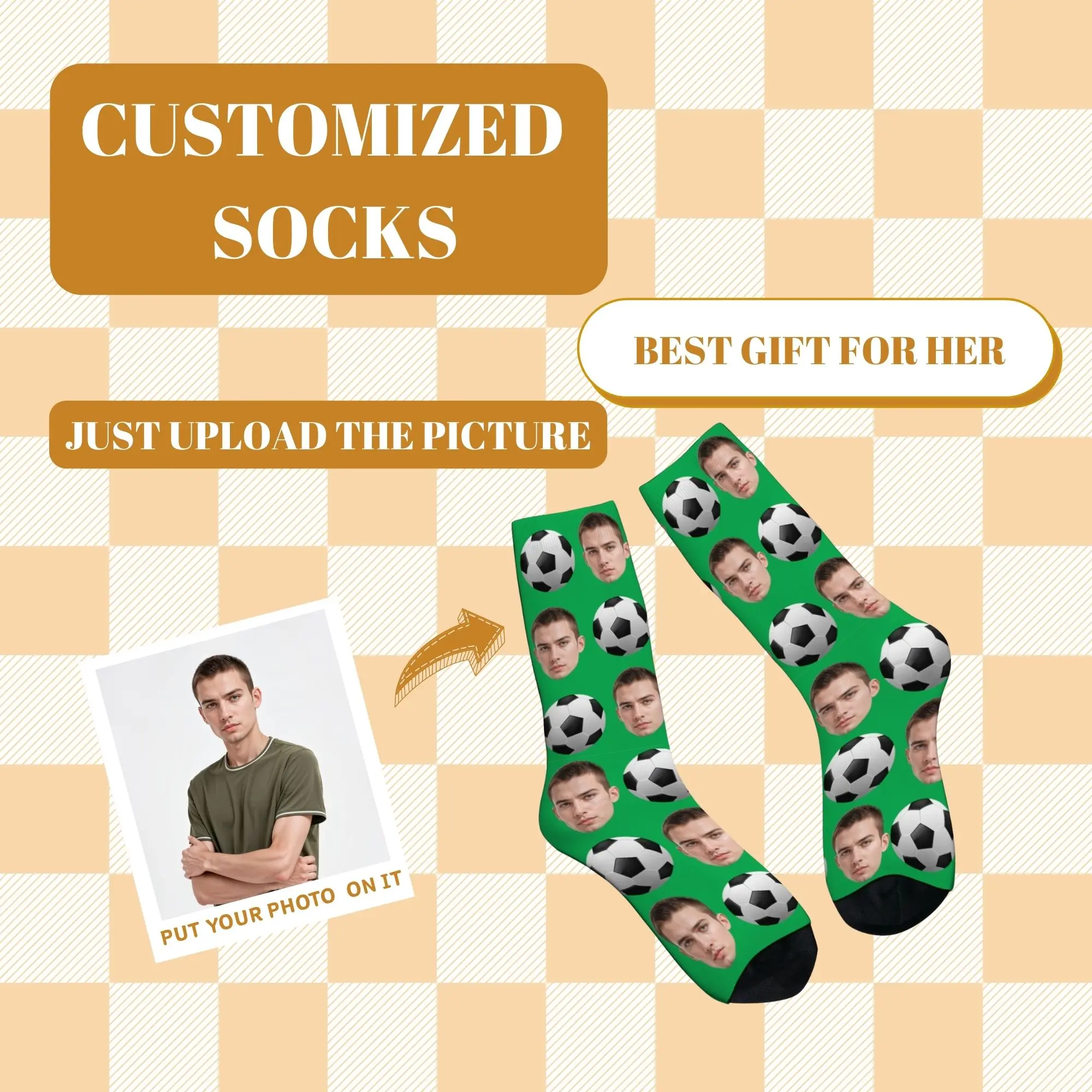 Various Color Socks Personalized Custom Soccer Pattern Print Photo Crew Socks Vibrant Outdoor Sports Gift for Football Fan