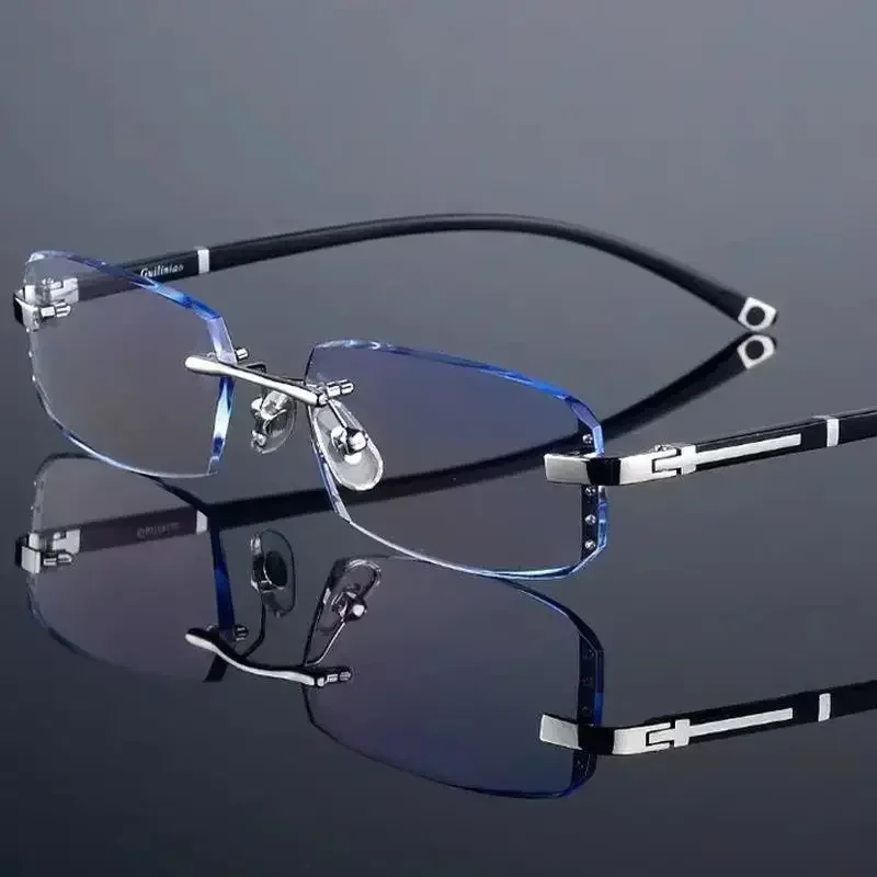 Myopie-Brille, rahmenlos, HD, optionale photochrome Brille, Anti-Blau, Anti-Ermüdungs-Klarsichtbrille für Herren