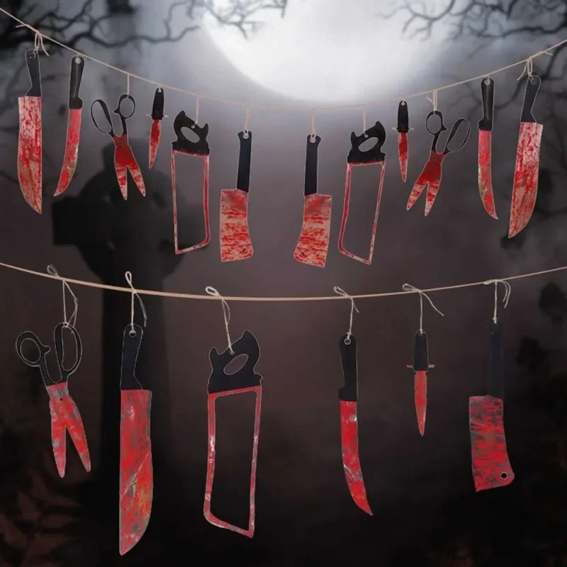 1-10Sets Halloween Blood Knife Streamer Outdoor Decoration Bar Party Haunted House Terror Hanging Ornament New Spooky Prop - view 2