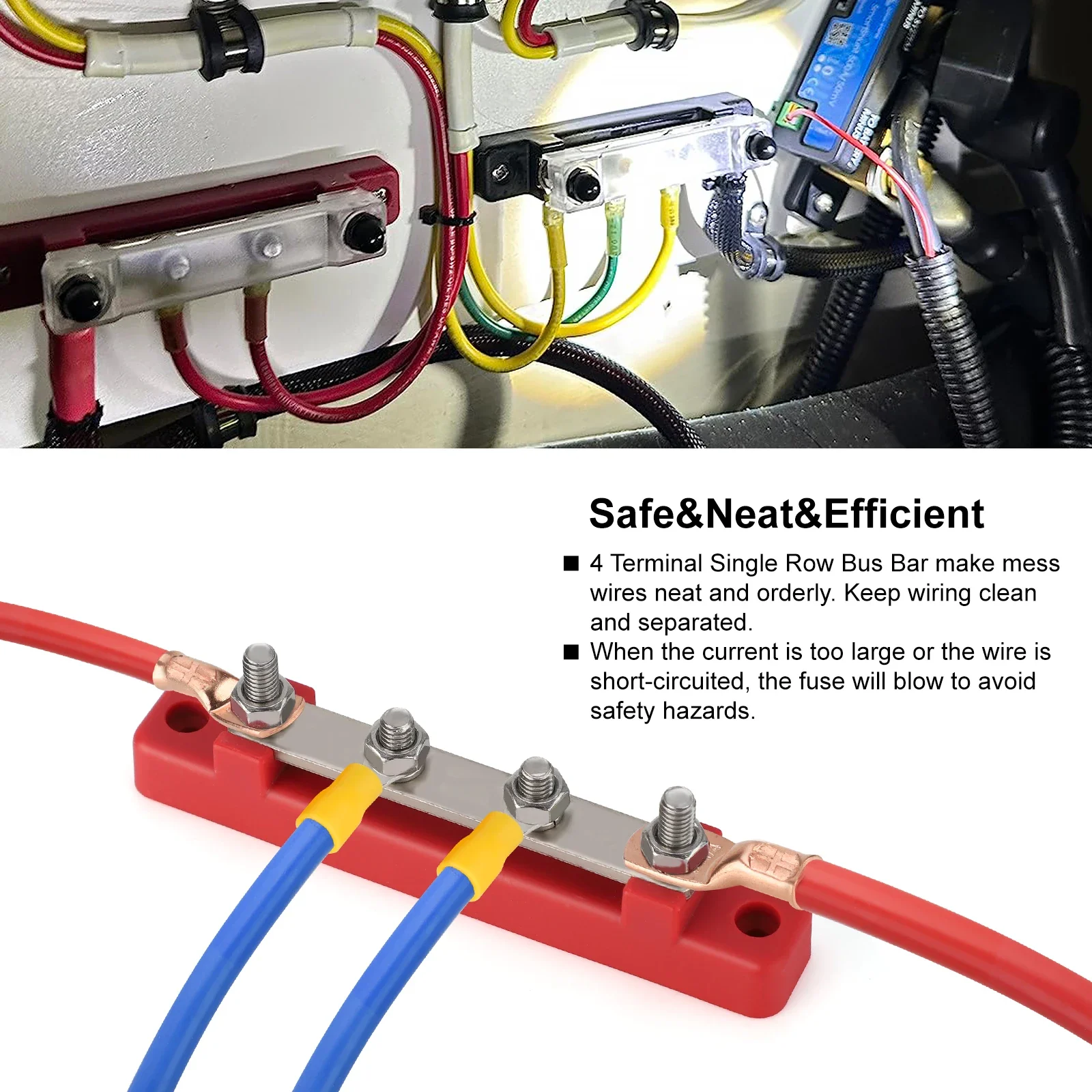 48V 150A Marine 8x1/4 M6 Power Distribution Block with Cover 12V-48V Busbar Terminal Block Battery Bus Bar Terminal Block view 5