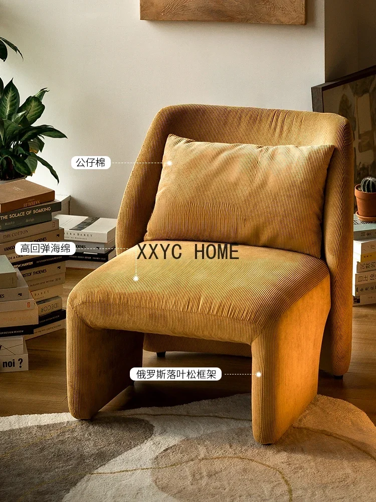 

Single Sofa Nordic Corduroy Retro Leisure Chair Living Room Small Apartment Simple Couch