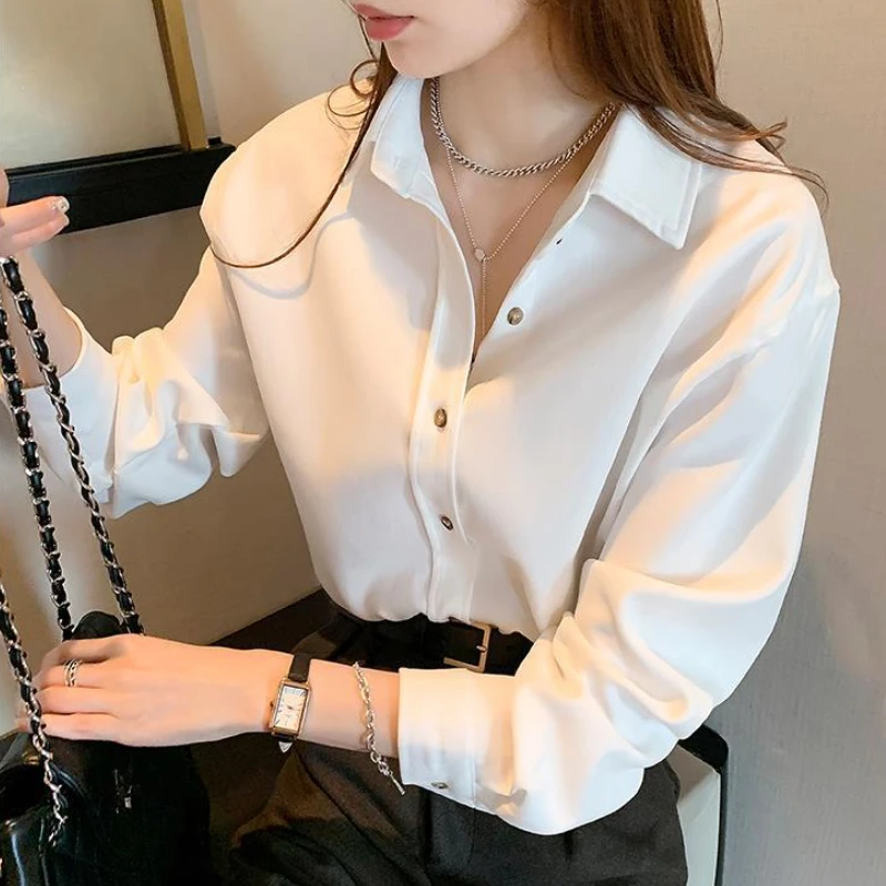 Long Sleeve Shirts Women Y2k Tops 4-Colors Loose Korean Fashion Office Lady Corduroy Harajuku Temper Vintage Chemise Femme Ins