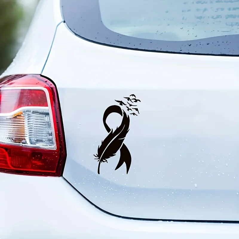 1pc Bohemian Black Feather Awareness Ribbon Vinyl Sticker Infinity Loop with Birds Durable Decal for Cars Laptops Trucks Walls
