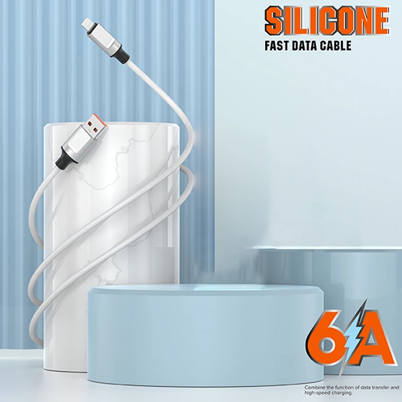 1m 120W USB To Type-C Liquid Silicone Cable PD Fast Charging Cable For Lightning Micro-USB For Iphone Android Smart Phone Orange