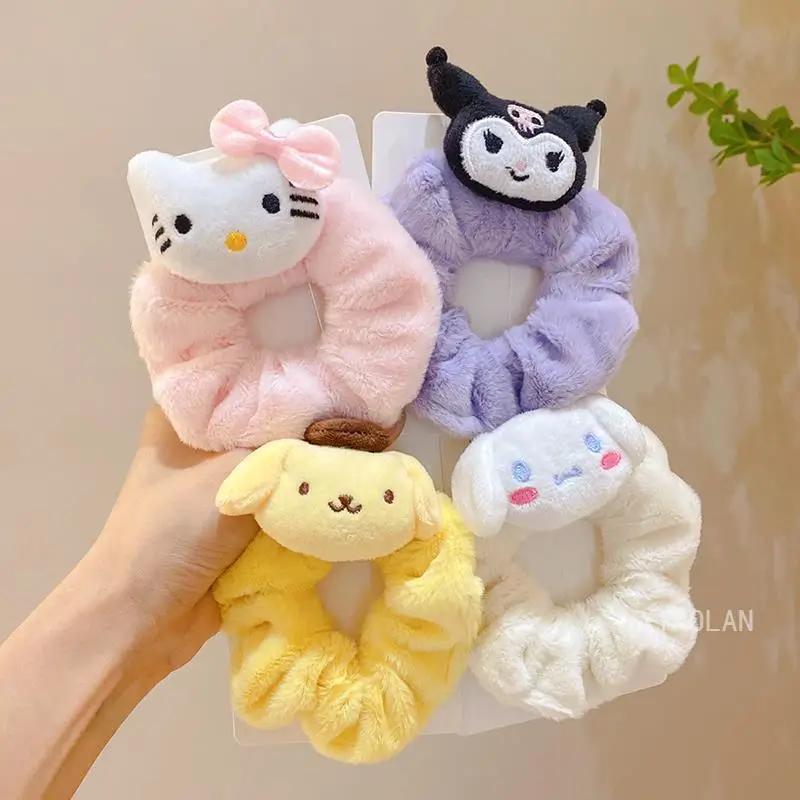 New Sanrio Cinnamoroll Kuromi Plush Large Intestine Hair Band Kids Cute My Melody Pompom Purin Headband Hairpin Hair Accessories