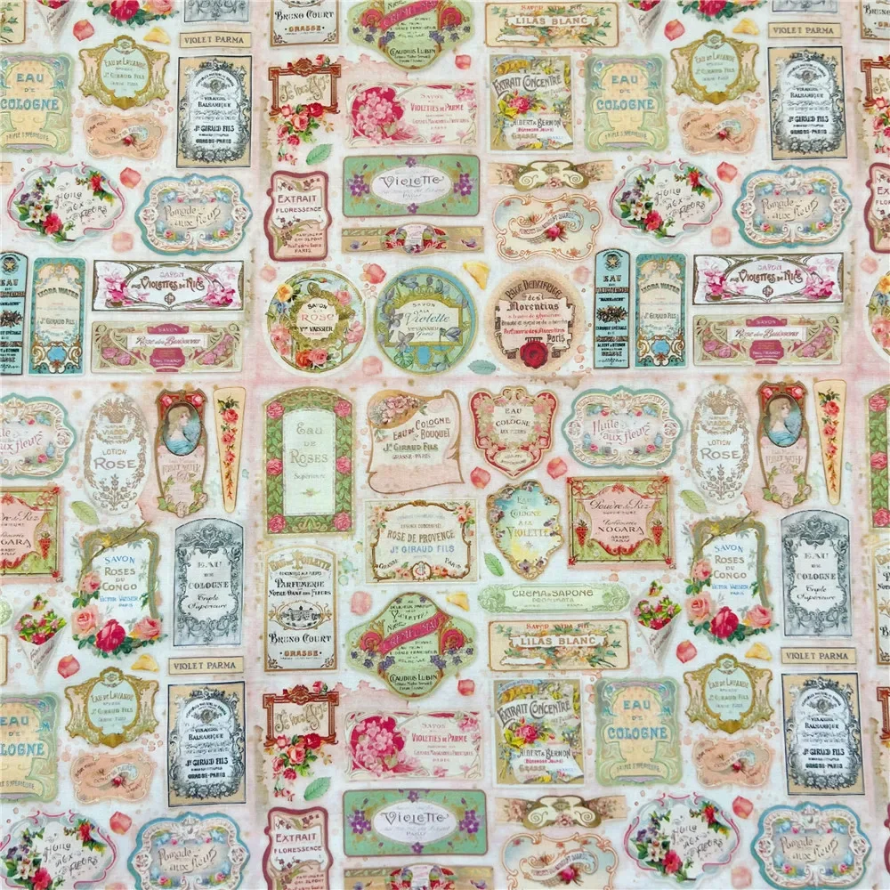 45x145cm Flower Vintage  junk journal Newspaper Fabric Map Retro Vintage Digital Printed for Handmade DIY Sewing Accessories