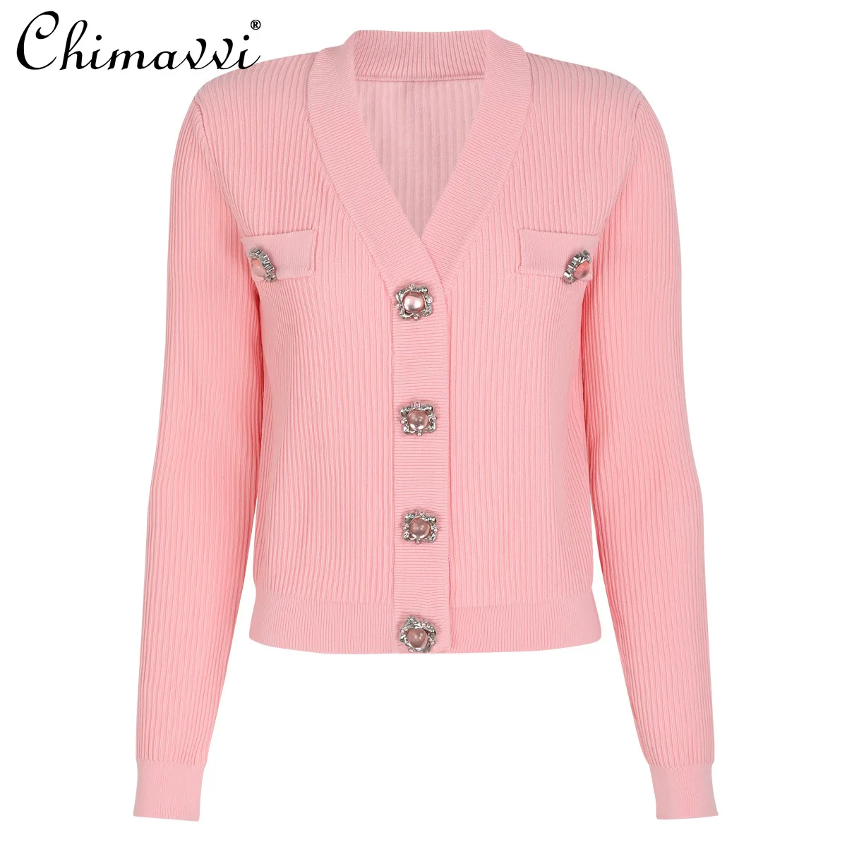 

High-End Fashion Commuter Cardigan Jacket 2025 Autumn Clothes New Women's Long Sleeve Slim Fit Elegant Sweater Knitted Top