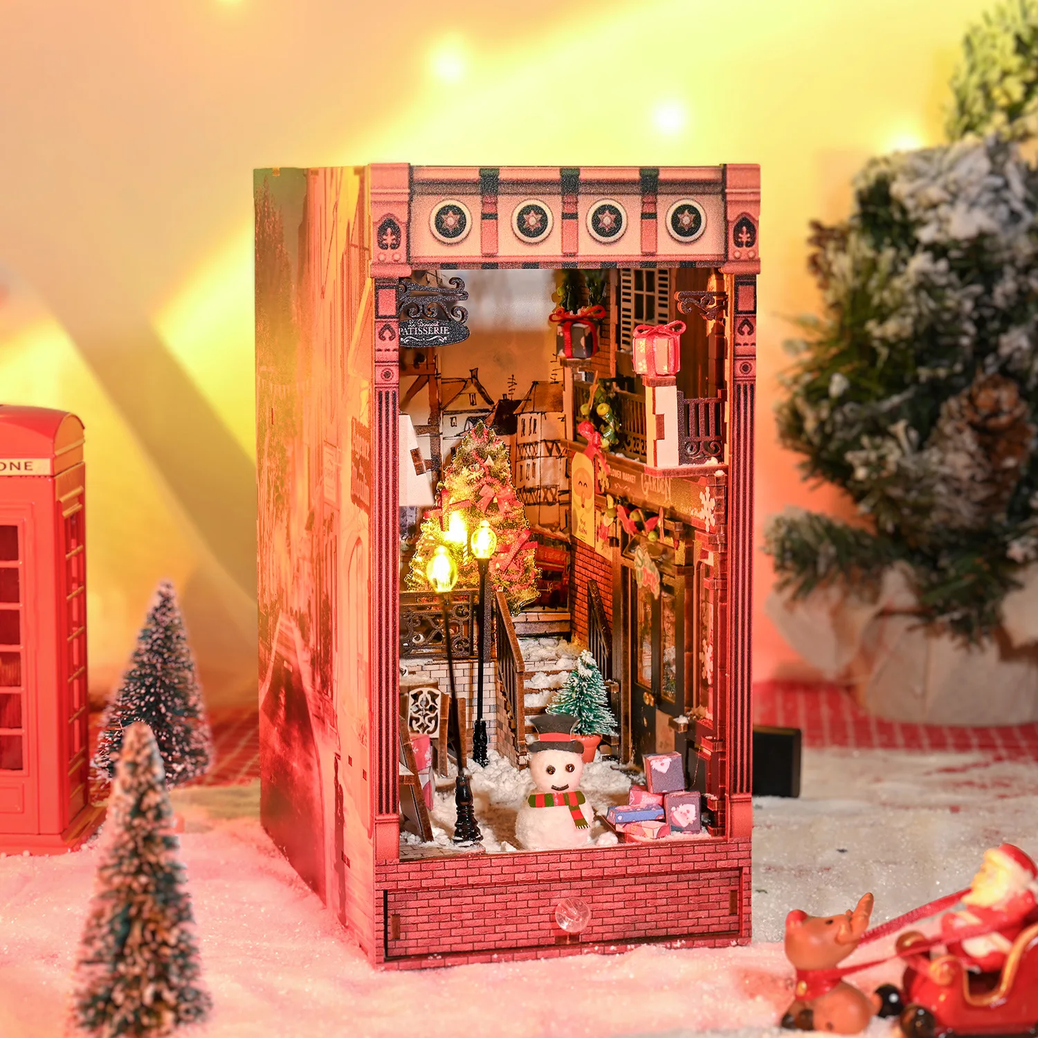 

DIY Christmas Corridor Book Nook 3D Wooden Puzzle Cozy Winter Scene LED Lights Handmade Assembly Model Birthday Gift