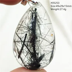 Brazil Natural Black Rutilated Quartz Water Drop Pendant Black Rutilated Clear Bead Women Men Necklace Jewelry AAAAAA