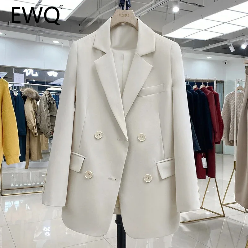 

EWQ Versatile Solid Blazer For Women Simplicity Office Lady Notched Long Sleeve Loose Fit Coat Clothing 2024 Autumn New 27X614