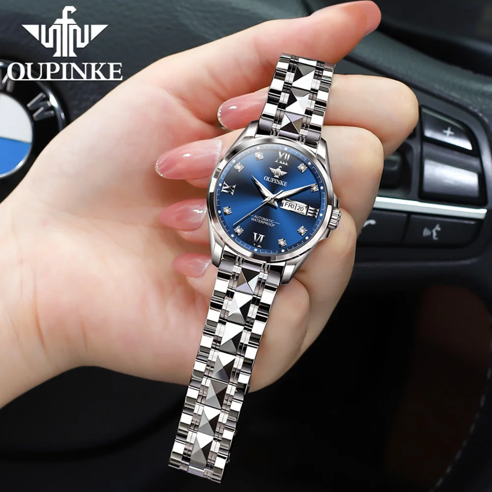 OUPINKE 3262 Elegant Women's Watch Luxury Brand Exquisite Diamond Automatic Mechanical Watch Calendar Week Dress Women's Watch