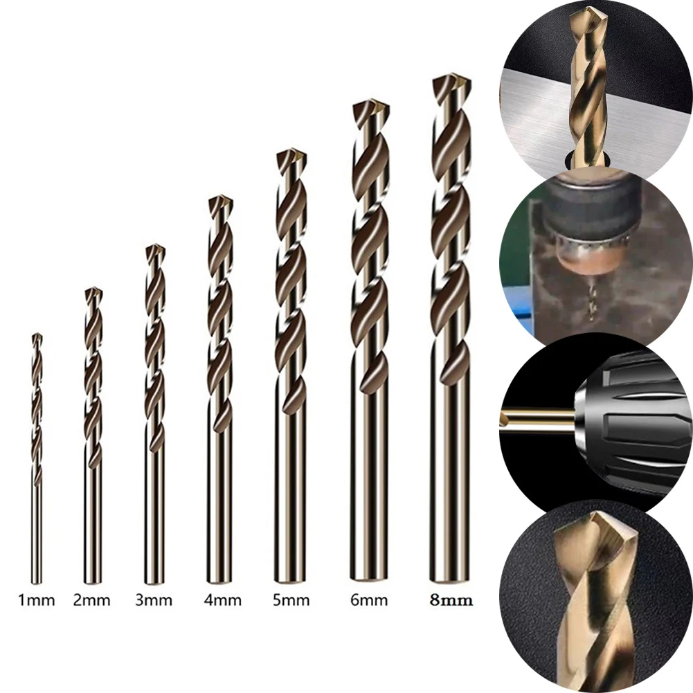 HSS M35 코발트 오거 드릴 비트, 금속 스테인레스 스틸 드릴링 홀 펀칭 전동 공구용 원형 생크, 1mm, 2mm, 3mm, 4mm, 5mm, 6mm, 8mm, 7 개