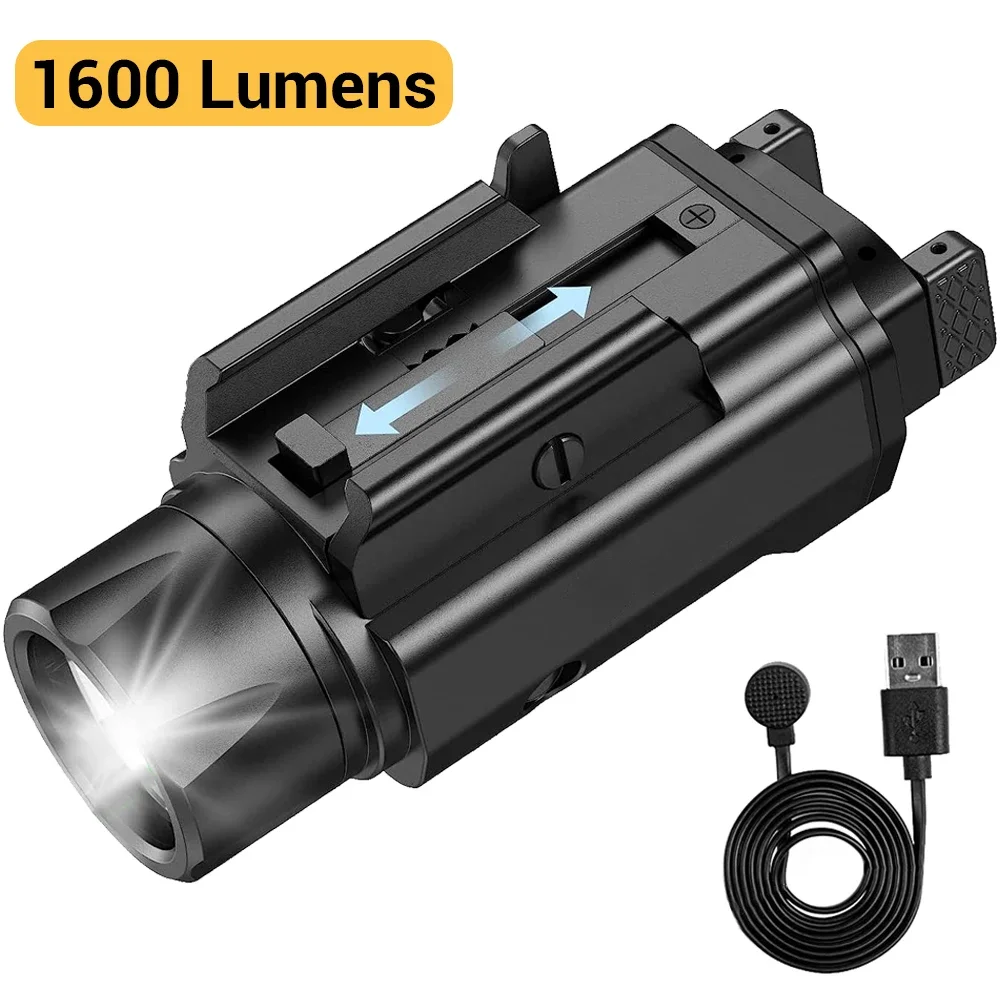 1600 Lumens LED Weapon Light Adjustable 3 Modes Pistol Gun Light Magnetic Rechargeable LED Strobe Lamp Compact Gun Flashlight