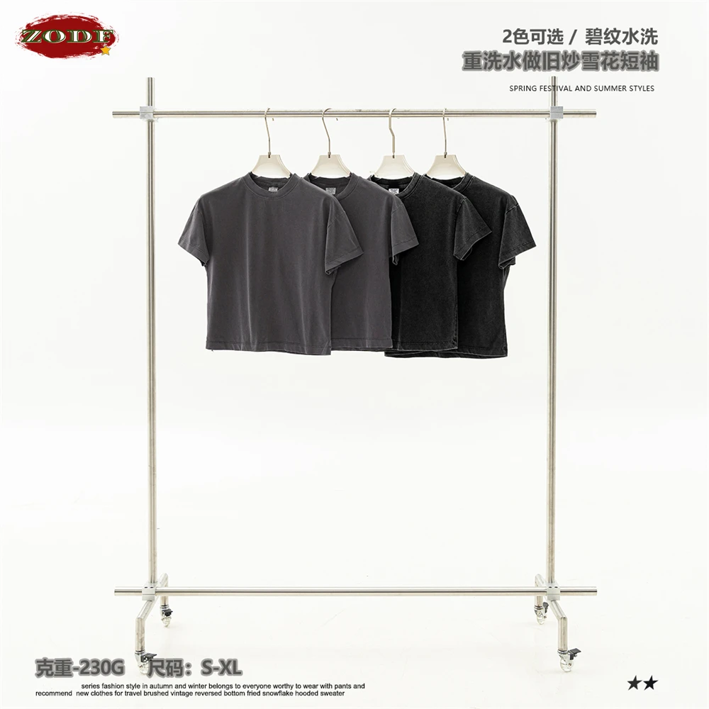 ZODF Vintage 2025 Summer 230gsm Washed 100% Cotton T-Shirts For Women Retro Hotsweet Girls Comfortable T Shirt Tees HY0998