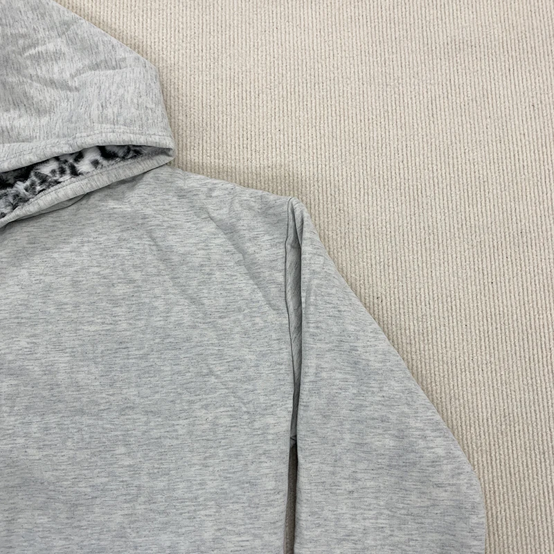 الخريف/الشتاء الرجعية هوديي الدافئة المألوف ليوبارد نمط سستة فضفاضة تناسب أمشاط الجبهة الخلفية 2025 وصول جديد #5