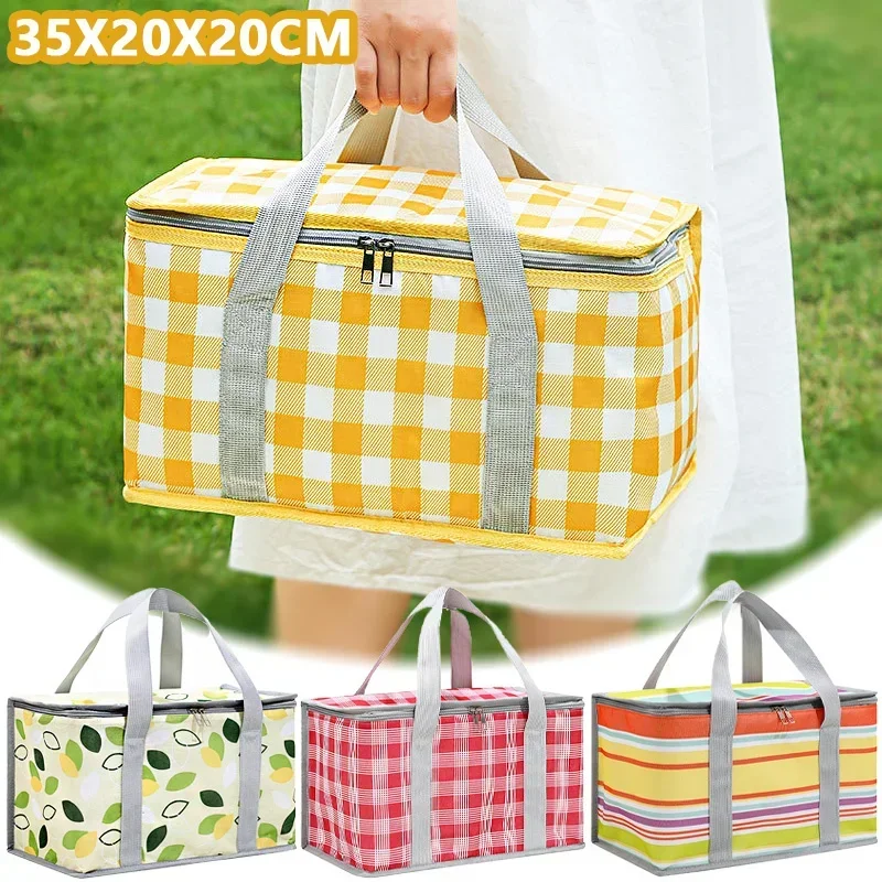 Large Capacity Portable Thermal Insulation Bag Picnic Basket Thickened Oxford Cloth Outdoor Hand Bags Travel Camping Equipment