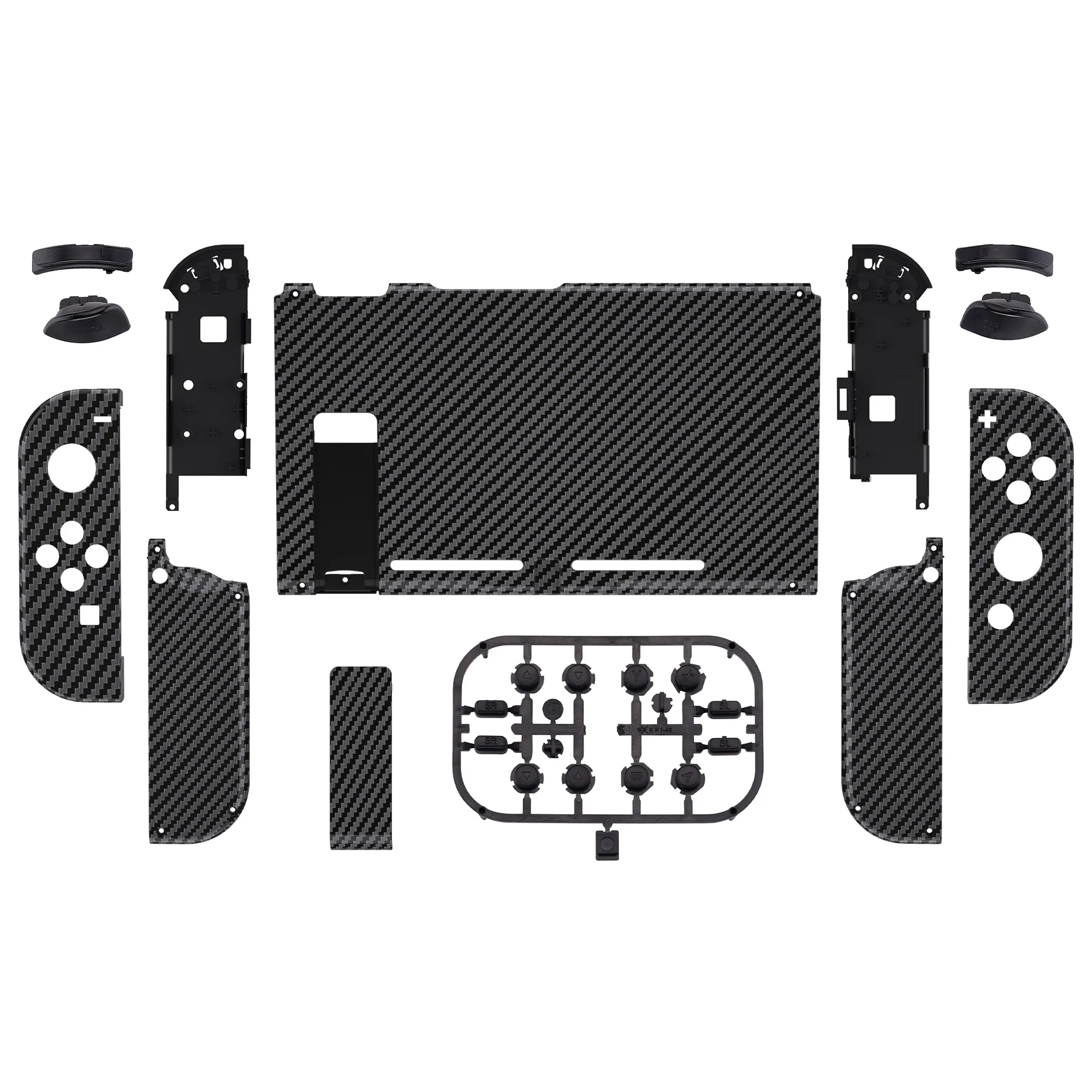 eXtremeRate Controller Housing Shell for Nintendo Switch, Custom Console Back Plate with Full Set Buttons- Graphite Carbon Fiber