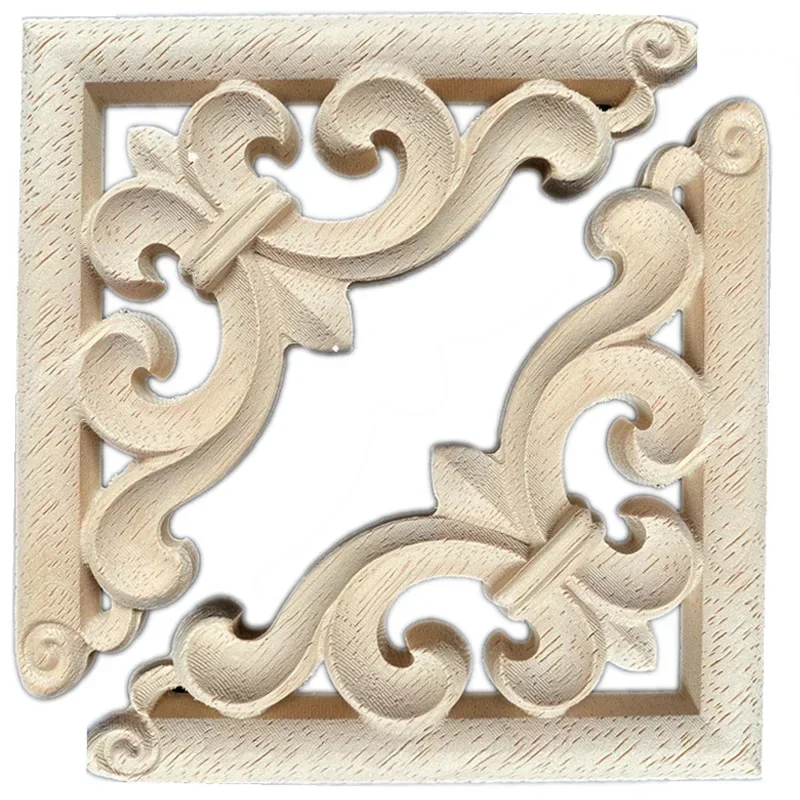 10PCS 6-12cm Woodcarving Corner Decal Unpainted Wood Decal Corner Onlay Applique Frame Home European 3D Rose Decor Home
