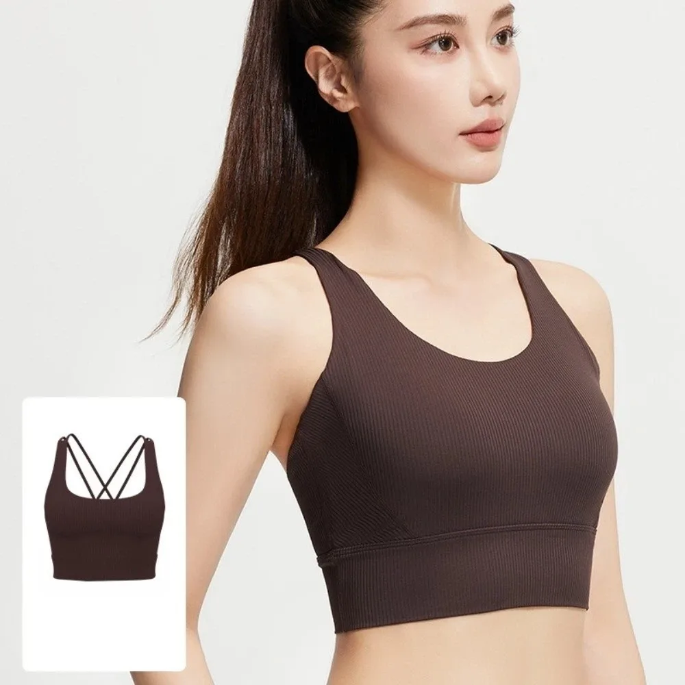 

Crossover Patterned Women's Sports Yoga Bra Shockproof Brassiere Yoga Underwear Bra Lingerie with Fixed Pads Seamless Vest