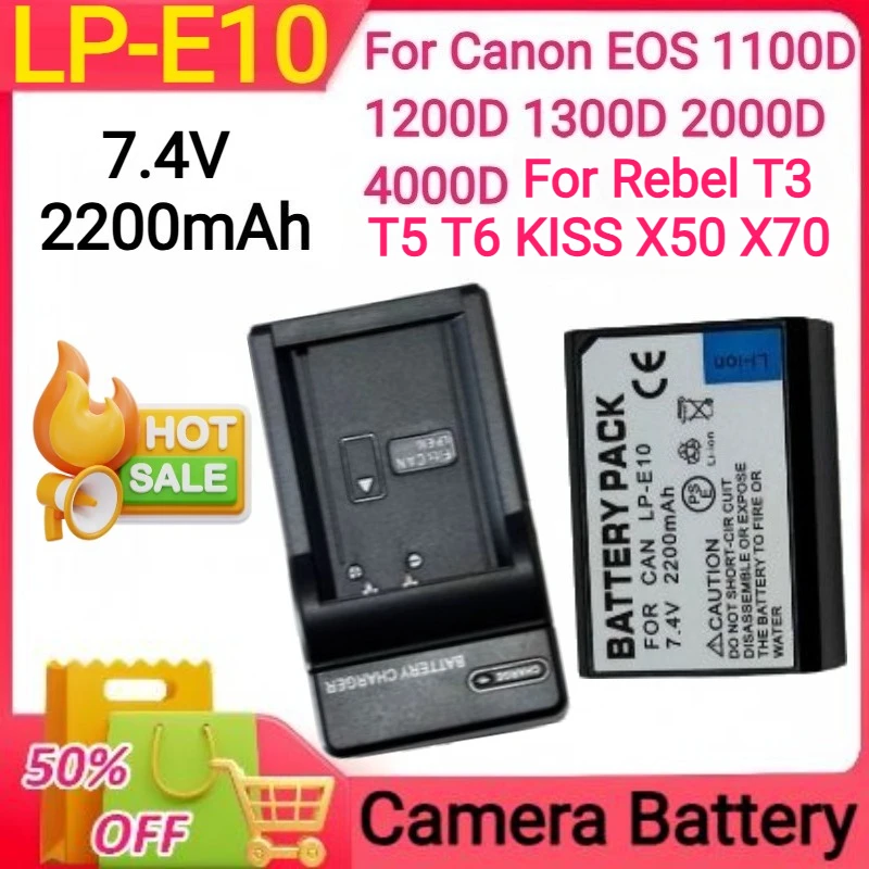 7.4V 2200mAh LP-E10 for Canon EOS 1100D 1200D 1300D 2000D 4000D For Rebel T3 T5 T6 KISS X50 X70 Camera Battery