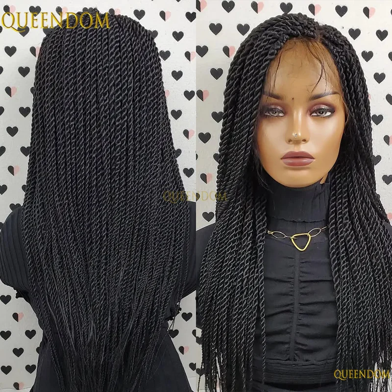 

Синтетические плетеные парики без узлов для чернокожих женщин, полный кружевной передний афро-витой парик с косой