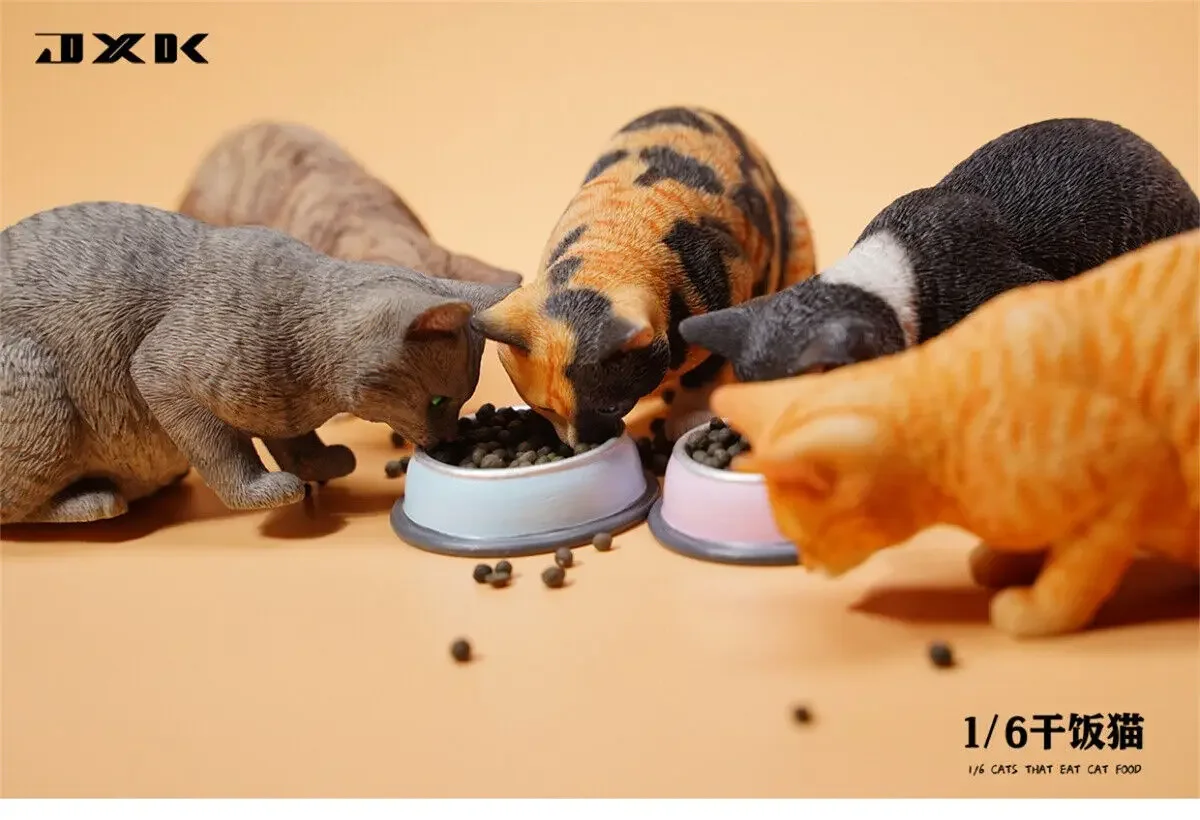 JXK 1/6 Cats That Eat Cat Food Model Animal Figure Realistic Decoration Funny  Gift Toy Soldier Accessory Photography Props