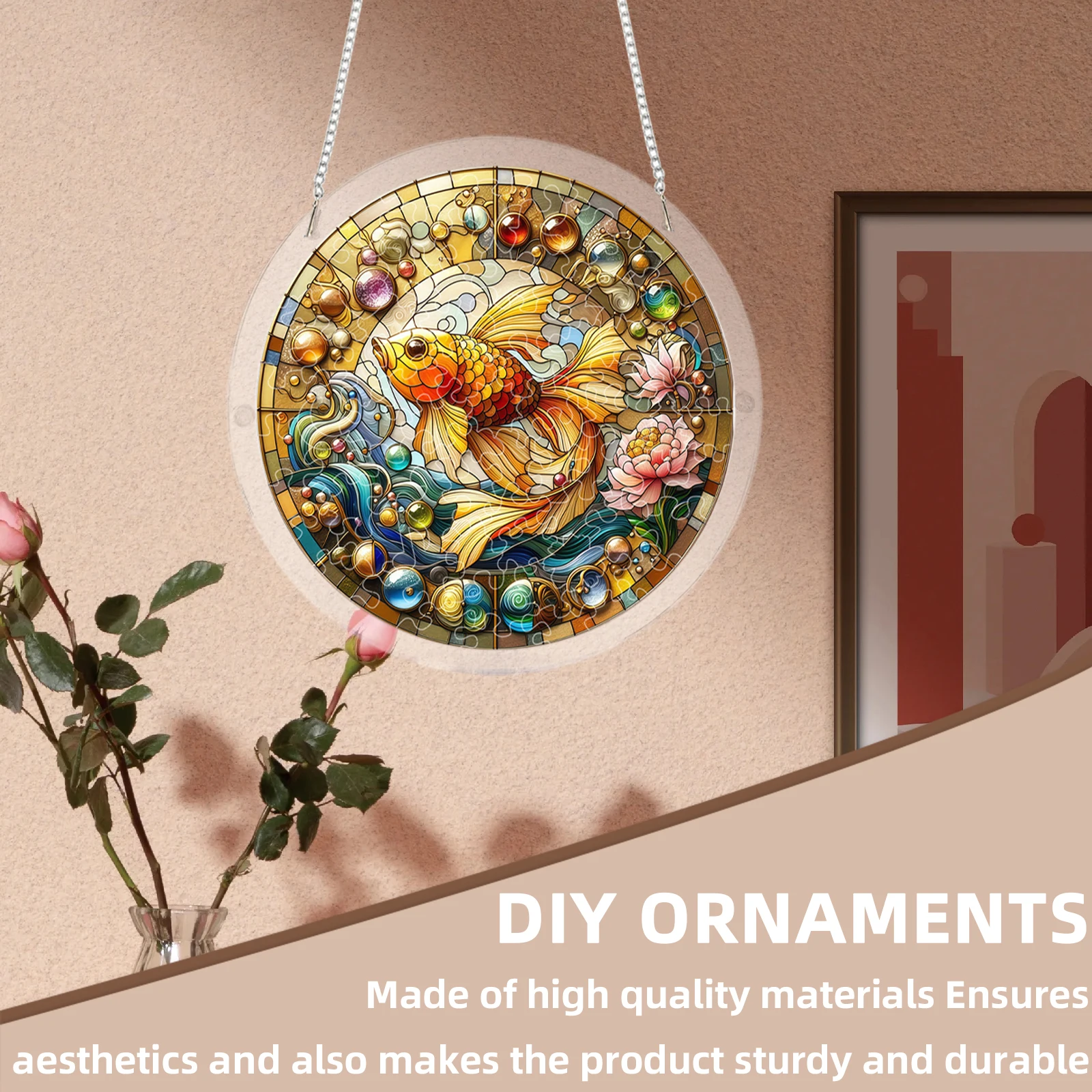 Elegant Suncatcher Kit with Hanging Chain DIY Stained Glass Decoration Non-Fading Stylish Windows Ornament for Room Wall Art - view 4