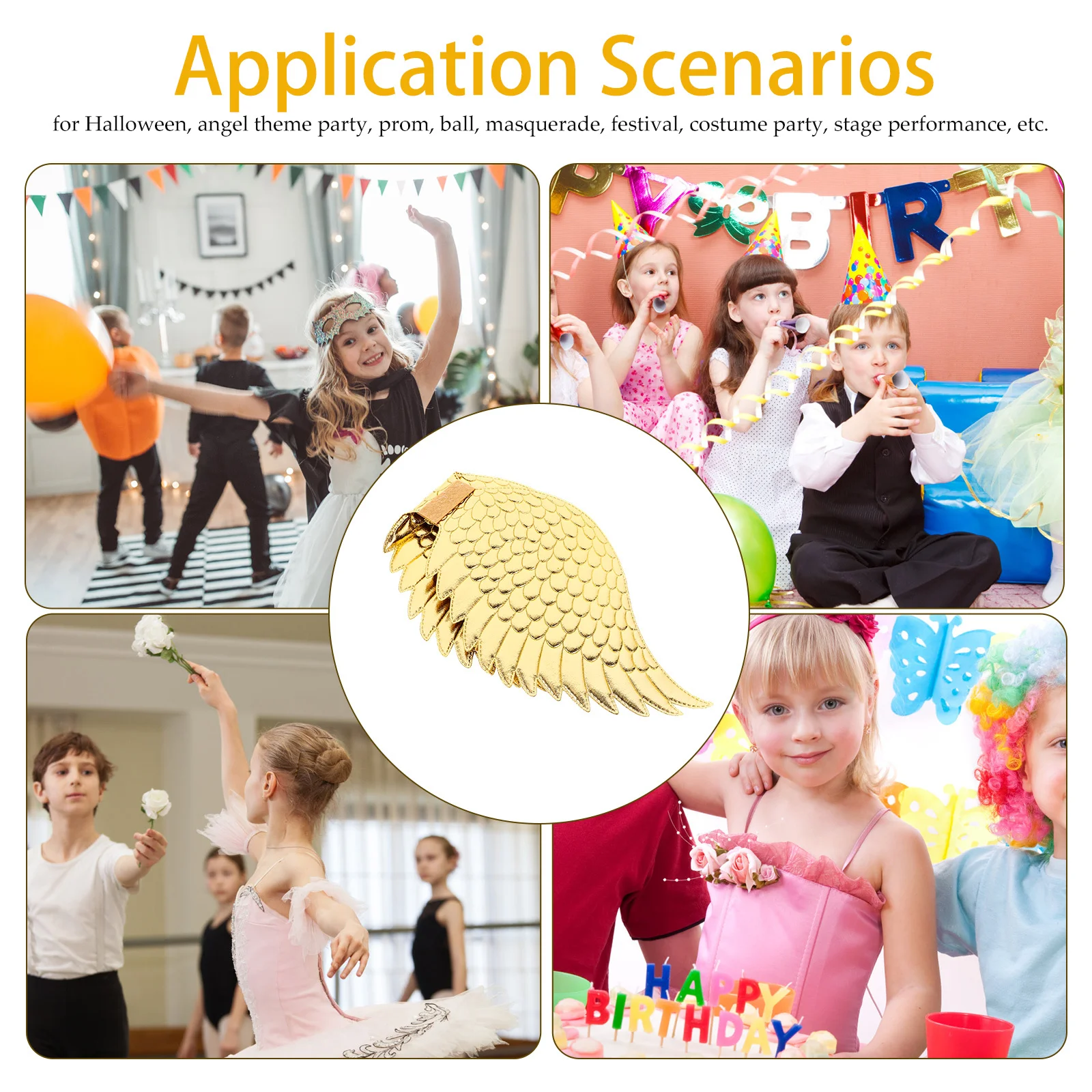 2 pçs asa de anjo dourado prop grandes asas de fadas para desempenho de palco festa de halloween crianças meninas roupas acessório decoração