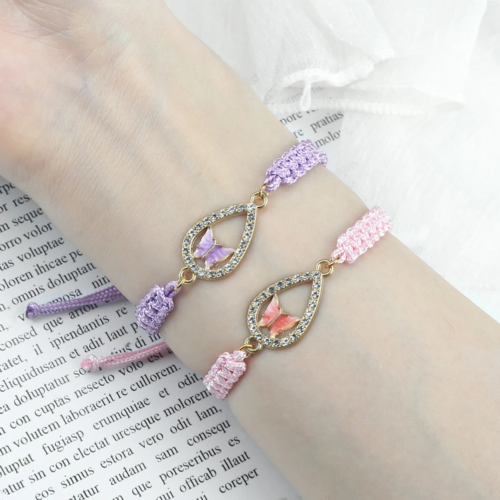 New Women Rope Bracelets Hand Woven Purple Thread Bracelet Cute Animal Pendant Bracelet Vintage Daisy Flower Bangle Girl Jewelry