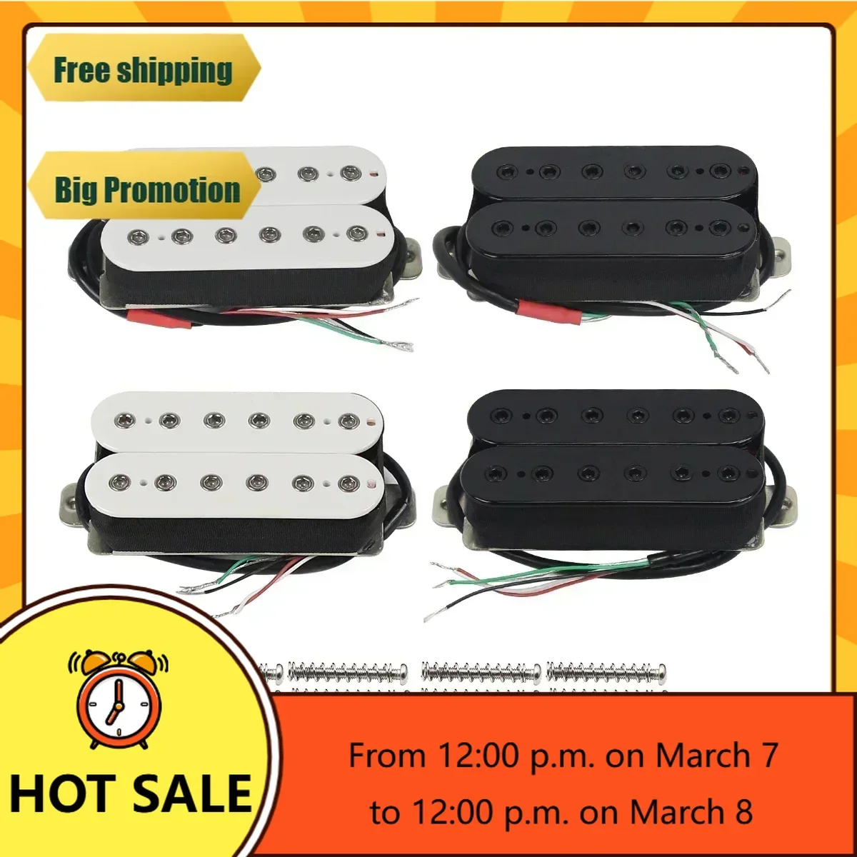 

QX Music Store-2PCS Passive Ceramic Humbucker Pickups Set, 4Wire Bridge & Neck Pickup Black and White for Electric Guitar Parts