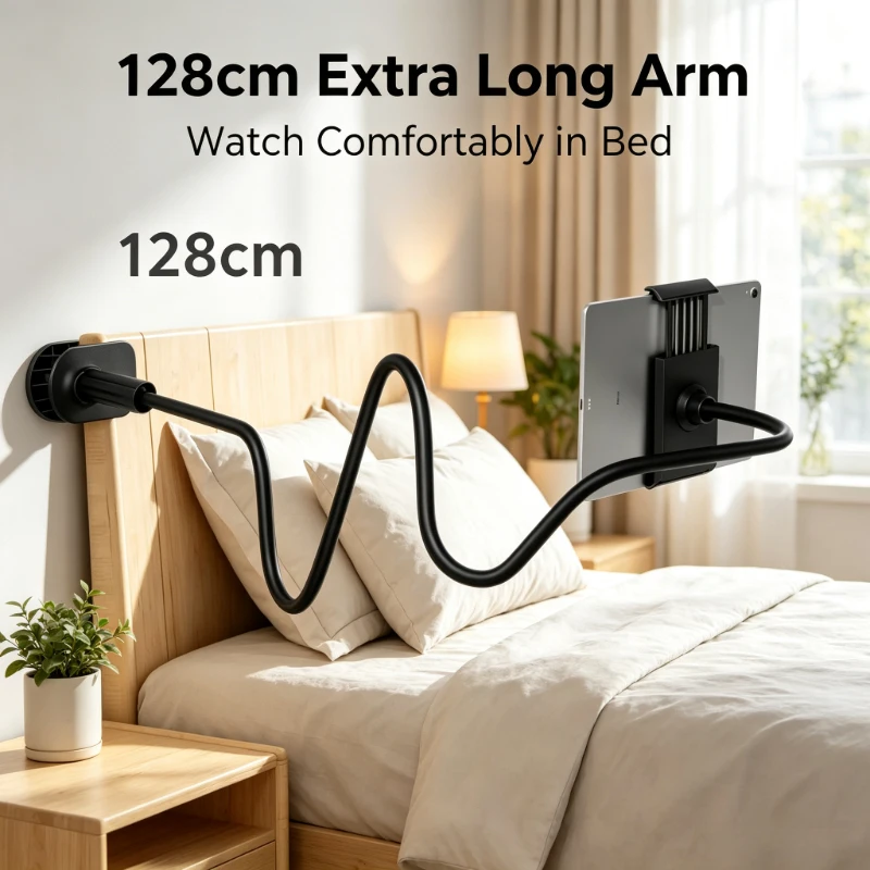 128cm Bendable Long Arm Lazy Phone Holder 360 Swivel Clamp Mount For Bedside Fits 3.5-6.7 Inch iPhone Samsung All Smartphones