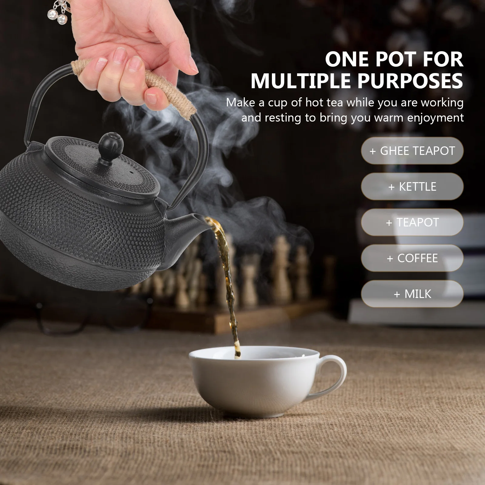 

Small Japanese Cast Iron Teapot Practical Tea Kettle Home Office Infuser Filter Metal Pot Cast Iron Teapot