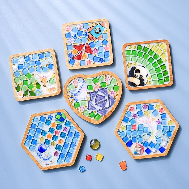 

9x 9cm Square Round Diy Mosaic Coaster Parent-child Handmade Material Package Decompression Interesting Handmade Creative Gift