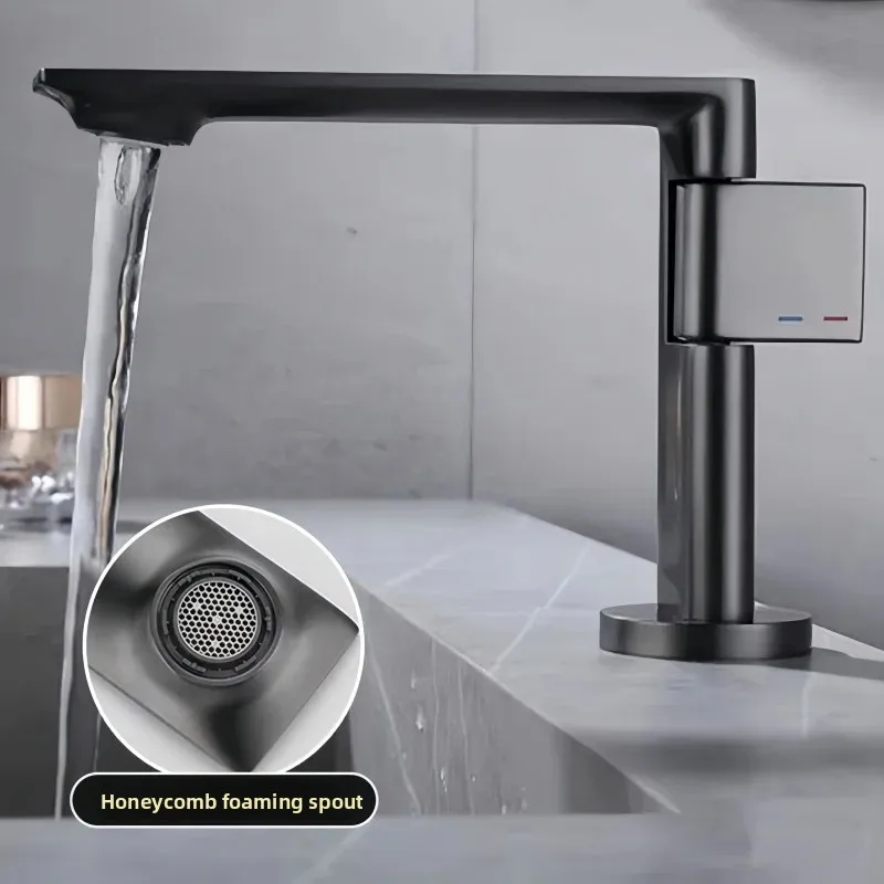 

Новый смеситель для раковины в ванной комнате, серый, однорычажный кран для горячей и холодной воды, латунный смеситель для раковины, черный хром, серый кран