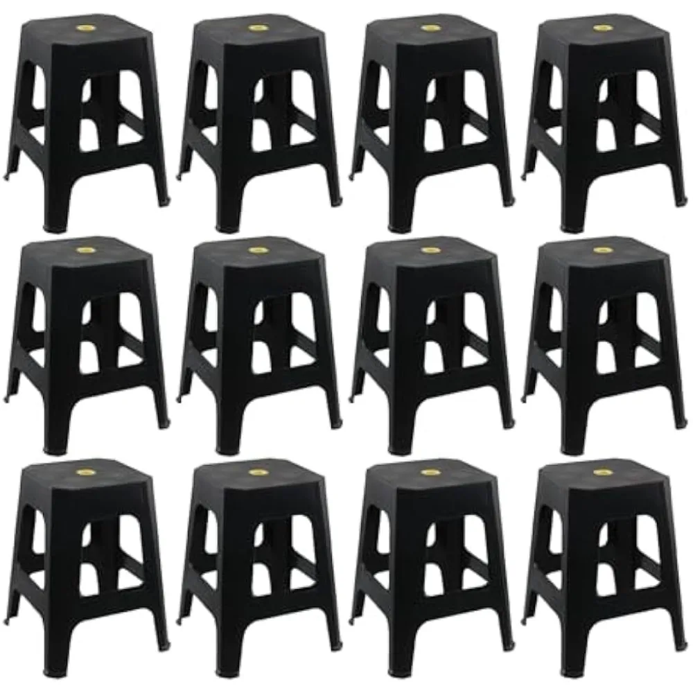 

12-Pack Square Stackable Plastic Stools, Plastic High Stool Chair, Black