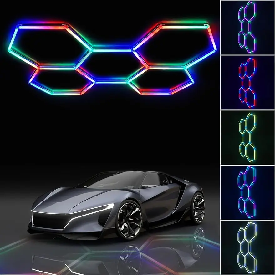 

ALLYES RGB Hexagon Light - LED Garage Hexagon Light with 358 Color Modes, Dimmable and Speed Adjustable LED Hexagon Lights, DIY,