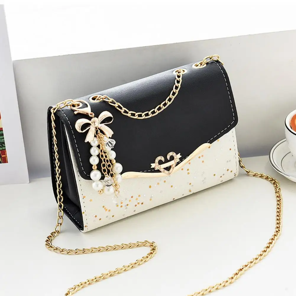 Travel Shoulder Bag Elegant Faux Pearl Bow Shoulder Bag with Sequin Detailing Hard Shell Crossbody Bag for Women Stylish