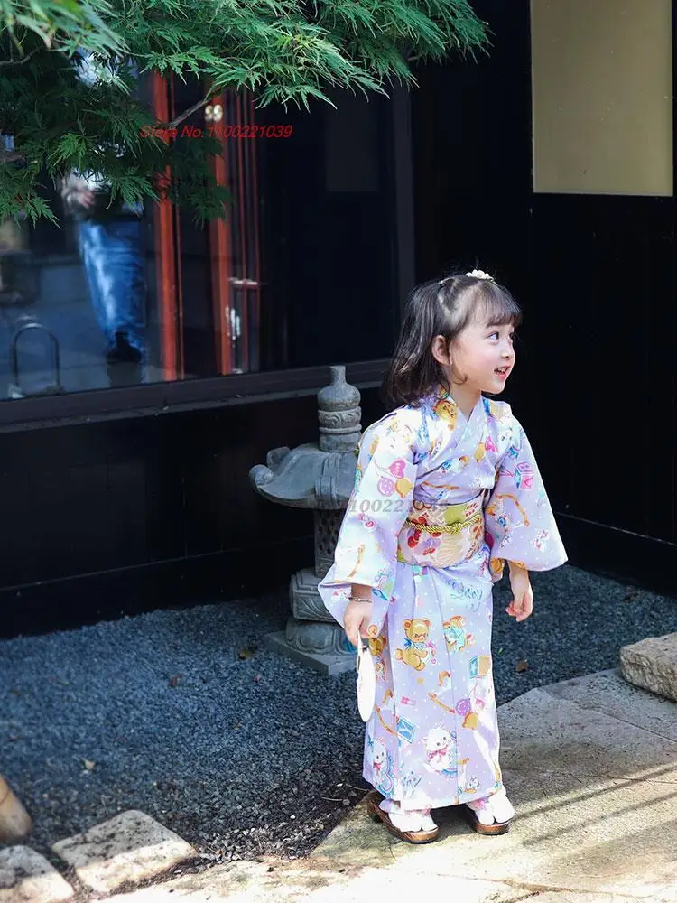 2025 children japanese kimono dress national flower print yukata bathrobe kimono clothing haori japan uniform cosplay costume