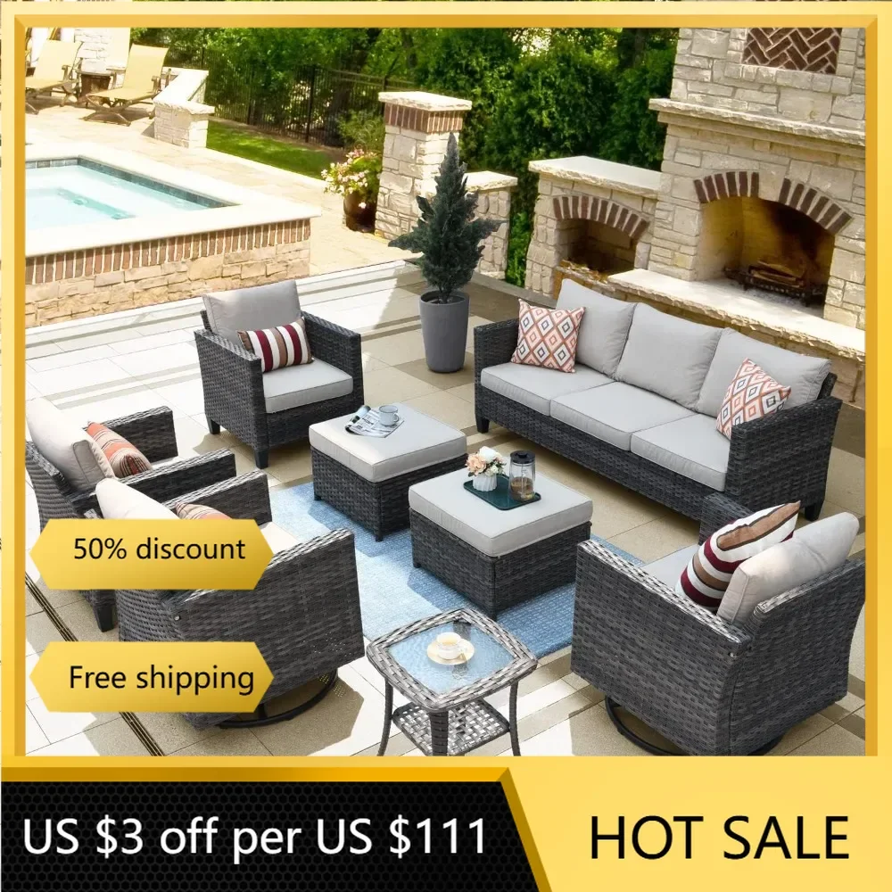 

Garden Furniture Sets,Patio Furniture Set, 8 Piece Outdoor Wicker Sofa High Back Rattan Couch Conversation Set