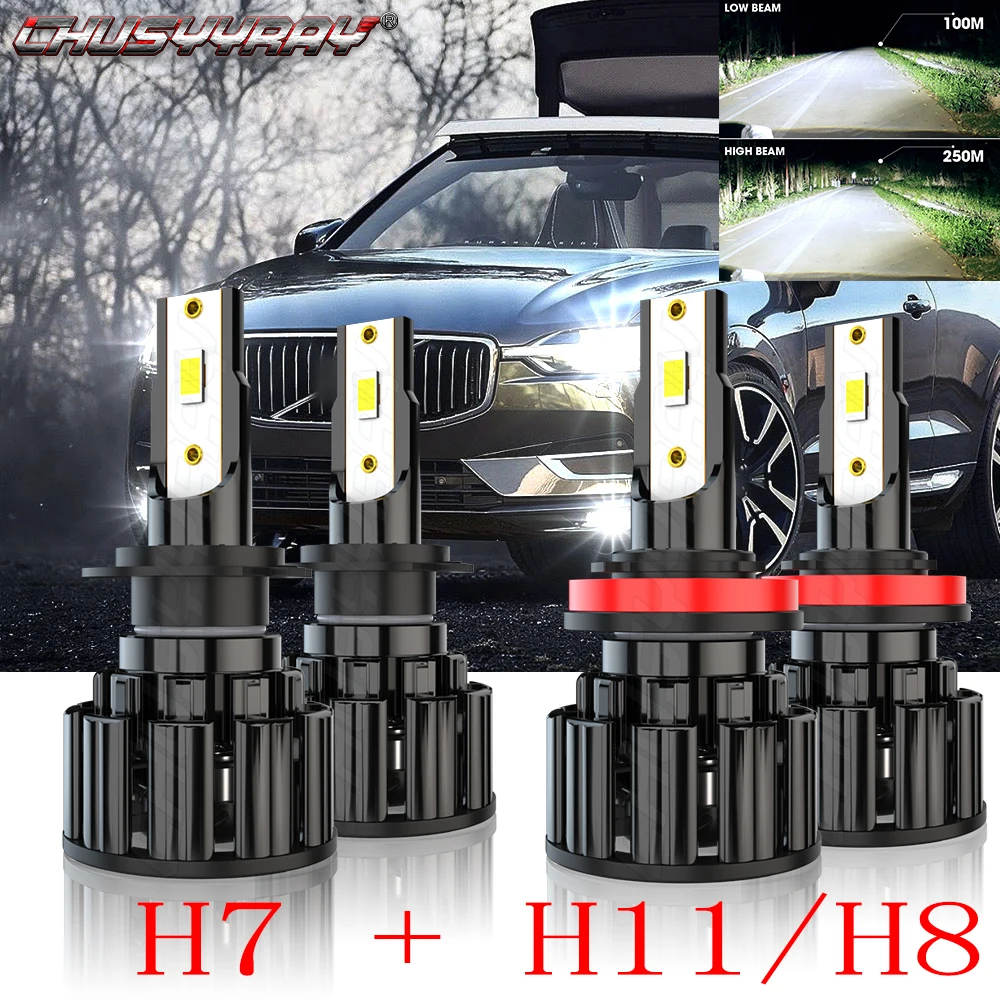 

CHUSYYRAY 4x Compatible For Volvo XC90 2003-2014 H7 H11 Headlight LED Combo 6000K Bulb Kit Super High Bright Car accsesories