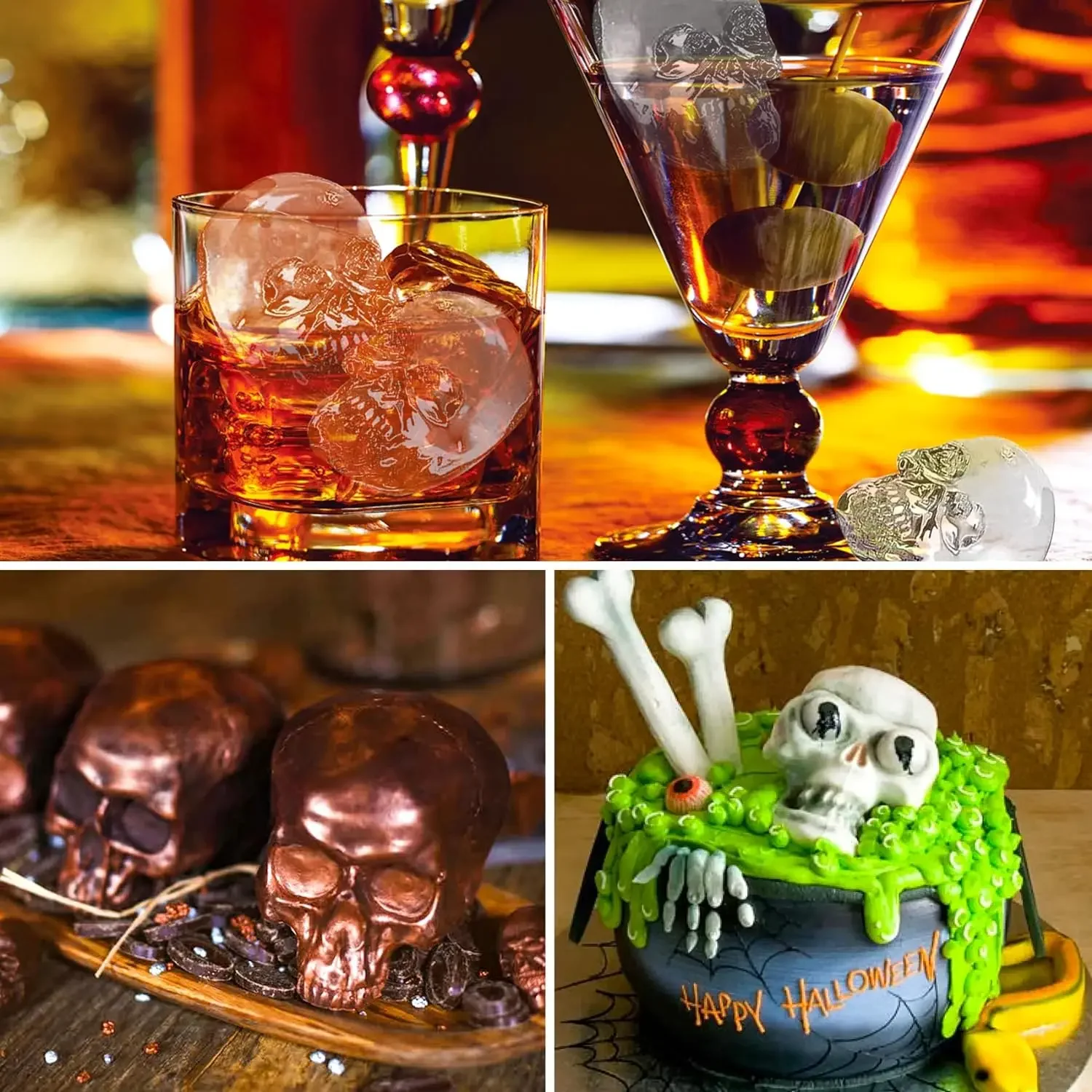 Spooky 6 Grid Skull Ice Mold Silicone Halloween Tray for Cocktails Whisky Candy Jelly Freezer Party Favors Home Bar Essential