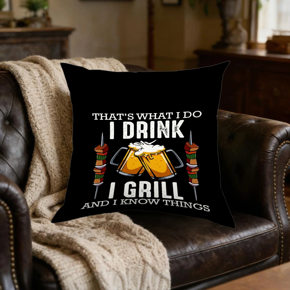 1Pc Funny Quote Cushion Cover Black That S What I Do I Drink And I Grill Pillowcase For Home Sofa Decorative Throw Case Soft