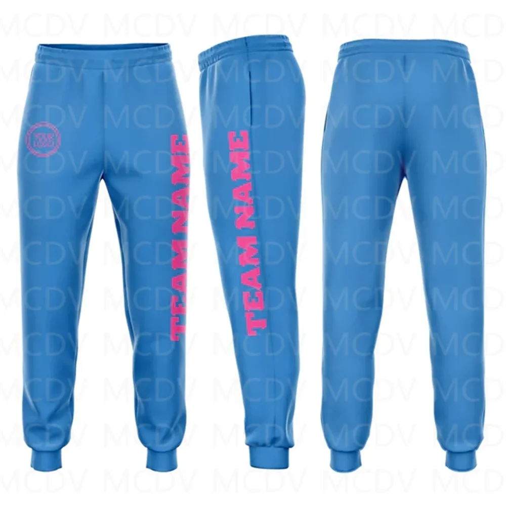 Custom Powder Blue White Fleece Jogger Sweatpants  3D Printed Casual Unisex Jogging Trousers Loose Sports Pants