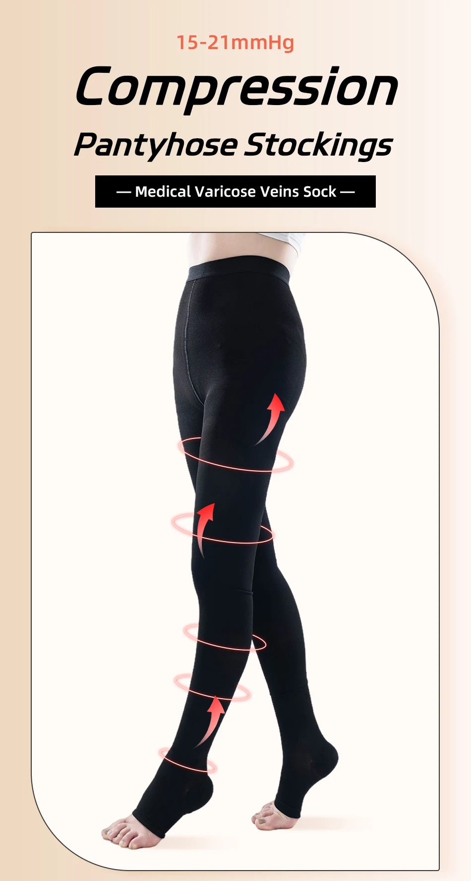 15-21 mmHg Extra Große Medizinische Kompressionsstrumpfhose, Einfarbige Strumpfhose mit Offener Zehenpartie, Damen, Druckstufe 1, für Krampfadern – Detail 1