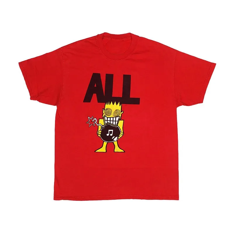 T-shirt à manches courtes pour homme ALL ROY Band Rock American Streetwear Vintage Facial Expression Face en coton pur à filage droit