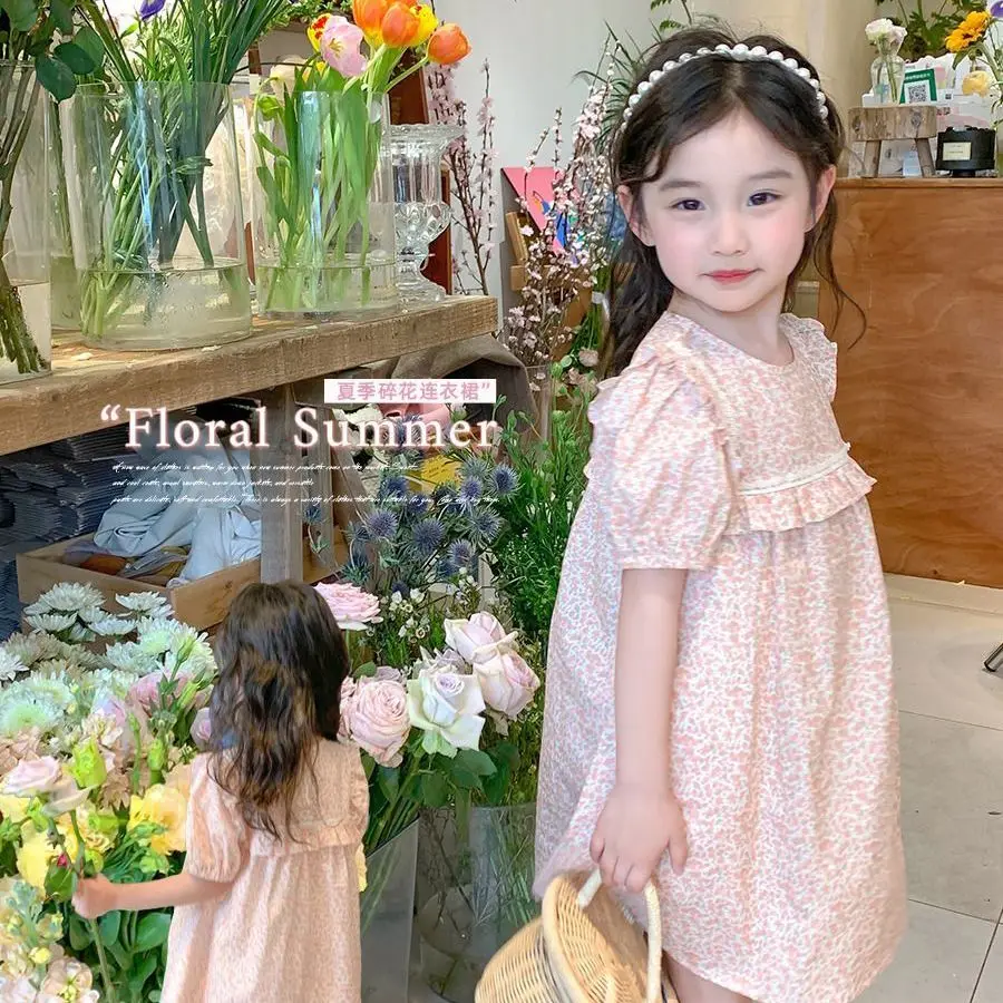 

Женское хлопковое корейское повседневное кружевное платье с цветами для девочек на лето 2024 Новое модное милое Цветочное платье принцессы для маленьких девочек