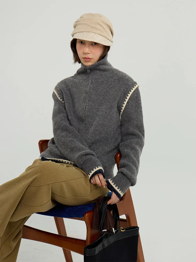 

Passion High Collar f Zip Knitted Sweater Autumn Winter Lazy Sle Color Blo Knitwear Women's Faion Casual Long Sve