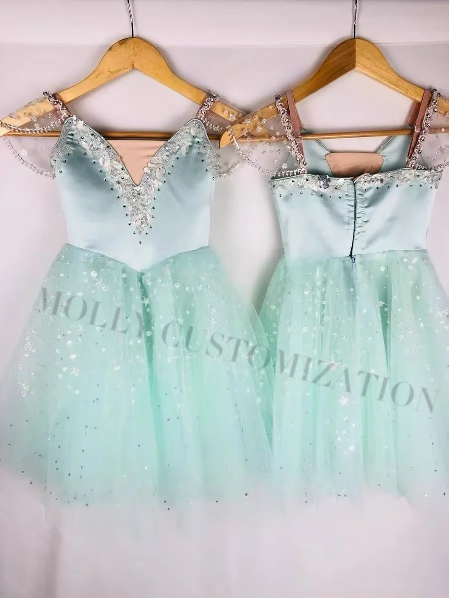 2024 New Ocean and Pearl Pas de Deux Ballet Skirt Aqua Green Diamond Sparkling Long Skirt Customized for Adults and Children